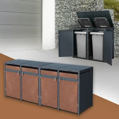 Obrázek produktu pro ML-Design 4-košový box na 4 koše 240L 264x80x116,3cm antracitový rezavý vzhled, ocel/korenová ocel, uzamykatelný