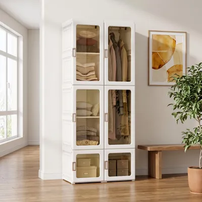 Produktbild von INONEFT Faltbarer Kleiderschrank mit Ablagefach, 6 Fächern und 1 Kleiderstange, PP-Material, 170 cm Hoch, geeignet für Kleine Wohnungen und Mieter