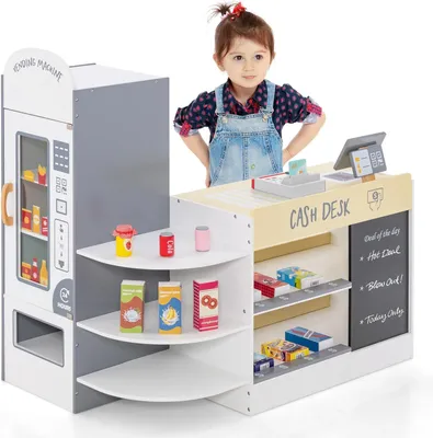 Produktbild von GOPLUS Kinder Kaufladen, Supermarkt aus Holz, Kaufmannsladen mit mit Kasse, POS-Automat & Verkaufsautomat, Einkaufsladen Rollenspiele (Weiß)