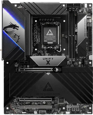 Produktbild von MSI MEG Z890 UNIFY-X - Motherboard - ATX - LGA1851-Sockel - Z890 Chipsatz - USB-C 3.2 Gen 2x2, USB 3.2 Gen 1, USB 3.2 Gen 2, USB-C 3.2 Gen2 - 5 Gigabit Ethernet, Wi-Fi 7, Bluetooth - Onboard-Grafik (CPU erforderlich) - HD Audio (8-Kanal)