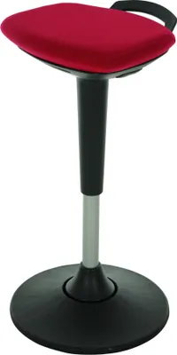 Produktbild von STIER Multibewegliche Stehhilfe mit Tellerfuß, höhenverstellbare Sitzhöhe 600-840 mm, gepolsterter Sitz, Sicherheitsgasfeder, Rot