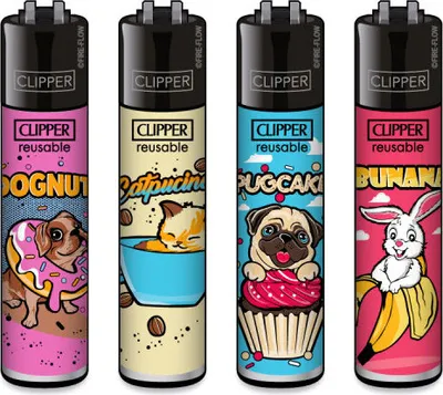 Produktbild von Clipper Reibradfeuerzeuge Foody Animals, 4 Stück