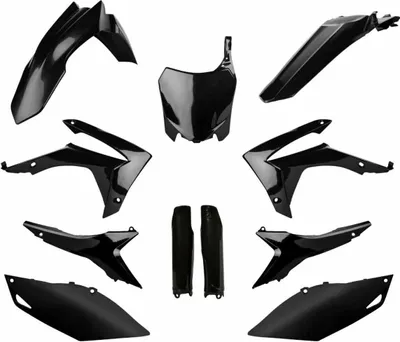 Produktbild von Kunststoffsatz (Kompletter Satz) Für Honda Crf 250R '14-'17; Crf 450R '13-'16 Frontplatte (8659400003) Und Stossdämpferabdeckungen (8351700002) Farbe Schwarz