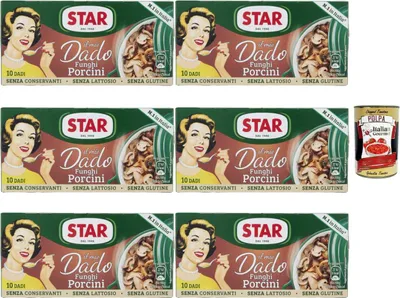 Produktbild von Star Il Mio Dado Funghi Porcini Brühwürfel 6x100g (60 Würfel) glutenfrei laktosefrei ohne Konservierungsstoffe – italienischer Pilz-Bouillon + Italian Gourmet polpa