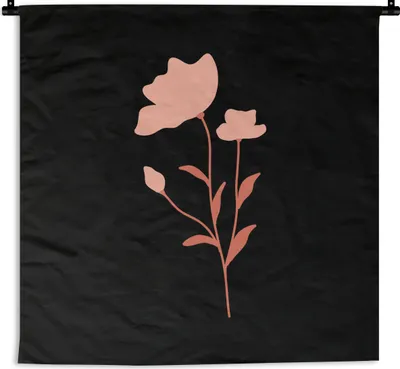 Produktbild von MuchoWow® Wandteppich Wandbehang Illustration einer rosa Blume mit schwarzem Hintergrund 60x60 cm Tapisserie Dekoration Wandtuch - Dekorationen - Wand Decke