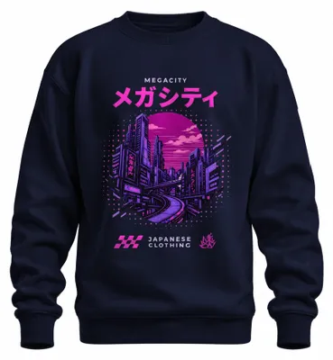 Immagine prodotto di Felpa con cappuccio, stile cyberpunk giapponese, ispirata alle megacittà, anni '80, stile retrò Y2K, colore blu navy, taglia XXL
