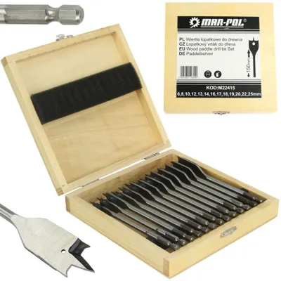 Produktbild von 13 Stück Flachfräsbohrer Holzbohrer 6 - 25 mm Spatenbohrer Satz M415
