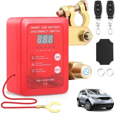 Image de Coupe-batterie 12 V 240 A - Interrupteur principal sans fil pour voiture - Télécommande - Protection antivol - Coupure automatique - Relais - Rouge