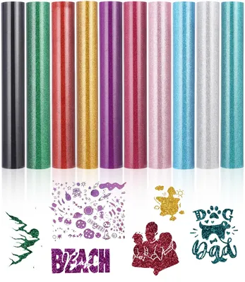 10 Stück Heat Transfer Vinyl PU Glitter 10 Farben 30,5×21 cm