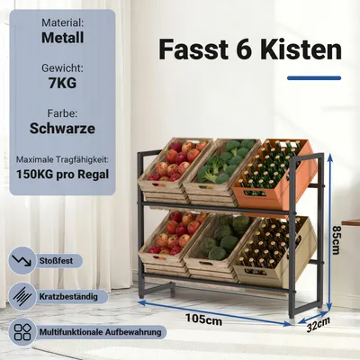 Image de Izrielar Étagère pour caisses de boissons 105x32x85cm Pour 6 caisses Support métallique pour caisses de boissons Avec pieds réglables 1 pièce