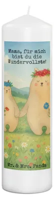 Produktbild von Mr. & Mrs. Panda Kerze Bären mit Blumenkranz Design 29 x 8 cm XL - Weiß - Geschenk, Lieblingsmensch, Stumpenkerze, Bedruckte, Erinnerungskerze, Wachskerze, Family, Mutter