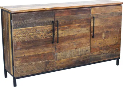 Immagine prodotto di Milani Home - madia credenza moderna 3 ante, effetto legno naturale e nero, 150 x 40 x 86 cm, metallo
