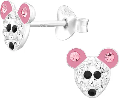 Produktbild von Kinder Ohrringe Ohrstecker 925 Sterling Silber Mäusekopf mit Kristallen
