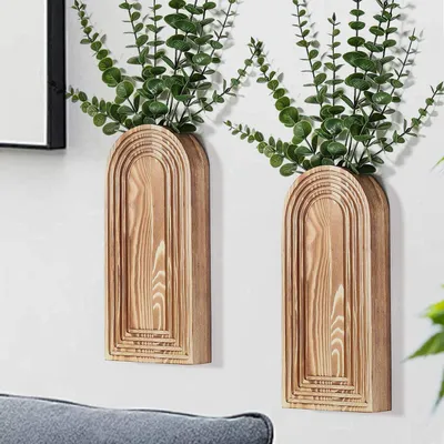 Productafbeelding van Set van 2 Houten Wandvazen voor Planten en Bloemen