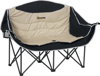Produktbild von Faltstuhl faltbar 2 Sitzer Campingstuhl mit Getränkehalter Tragetasche bis 250kg belastbar Khaki