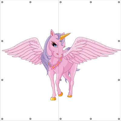 Produktbild von Wallario Outdoor-Poster für Garten oder Balkon, Motiv Rosa Einhorn mit großen Flügeln, in ca. 180 x 180 cm