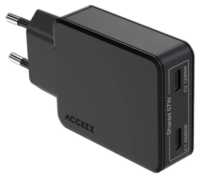Productafbeelding van Accezz Ultra Slim GaN Oplader - 2x USB-C - 65W - Zwart