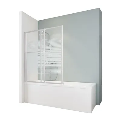 2-teiliger Badewannenaufsatz aus Glas mit Streifendekor und weißem Rahmen auf Badewanne