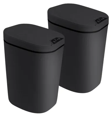 Immagine prodotto di Set di 2 contenitori per rifiuti con sensore, capacità 12 litri, apertura automatica con coperchio, grado di protezione IPX5, colore nero