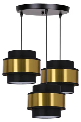 Zdjęcie produktu dla Lampa wisząca abażury Prestige czarno-złota 3xE27x40W tkanina wym:100x45x45cm IP20 Candellux