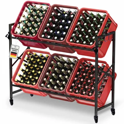 Immagine prodotto di Portabottiglie Roxlin per 6 casse – scaffale in metallo con rotelle a 360°, ganci e apriscatole, supporto mobile per casse di birra e acqua