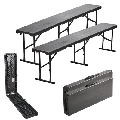 Produktbild von 2x Bierbank Klappbank aus Kunstoff Grau Holzoptik 180cm klappbar Bierzeltbank Campingbank
