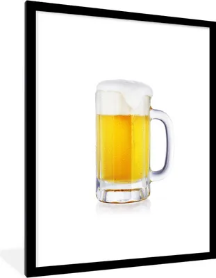 Produktbild von MuchoWow® Gerahmtes Poster Krug mit Bier auf weißem Hintergrund 60x80 cm - Poster mit Schwarzem Bilderrahmen Wandposter Rahmen Foto Bilder - Wohnzimmer - Dekorationen - Prämie
