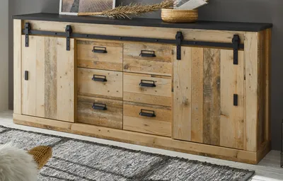 Produktbild von Sideboard "Stove" in Used Wood Kommode 201 x 91 cm mit 6 Schubladen und Soft-Close