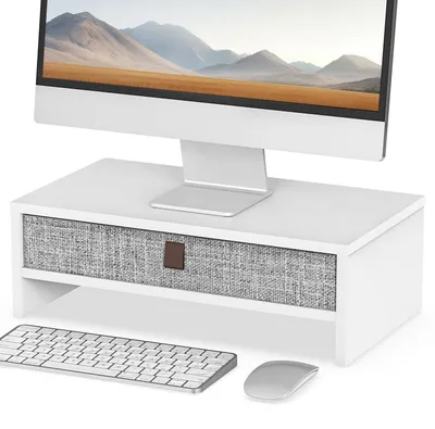 Produktbild von Monitorständer mit Schublade 42.5cm Weiß Tragfähigkeit 20kg