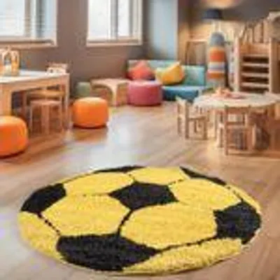 Produktbild von Hochflor Kinderteppich Rund Teppich Kinderzimmer Junge Spielteppich für Junge und Mädchen Weich Farbe : Gelb Größe : 100 cm Rund