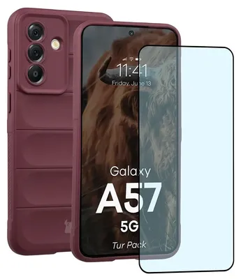 Produktbild von Robuste Handyhülle + gehärtetem Glas für Galaxy A57 5G, Bizon Tur Pack, Burgunderrot