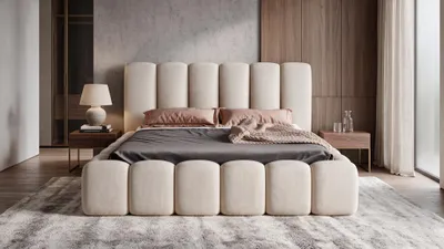 Produktbild von Polsterbett 200x200cm mit Bettkasten & Metallgestell - VELORA Bouclé Stoff BEIGE GERRA LUXKOR24, KI-generiertes Bild