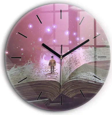 Produktbild von Wallfluent Große Wanduhr – Stilles Quarzuhrwerk - Uhr Dekoration Wohnzimmer Schlafzimmer Küche - Zifferblatt mit Striche - schwarze Zeiger - 60 cm - Buch-Abstraktion
