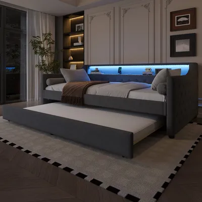 Produktbild von Odikalo Daybett Schlafsofa Tagesbett 90x200cm Lattenrost Ambientelicht Ausziehbar mit USB