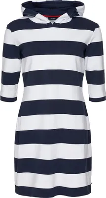 Produktbild von Sea Ranch Damen Sweatshirt-Kleid Ronja im Streifen-Design mit Kapuze - Streifenkleid mit 3/4-Ärmeln in Navy-Pearl Größe XL