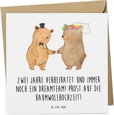 Produktbild von Mr. & Mrs. Panda Glückwunschkarte 2. Hochzeitstag Baumwollhochzeit - Weiß - Geschenk, Geschenke, Heiraten, Klappkarte, Grußkarte, faltkarte, Heirat, verheiratet, Ehe