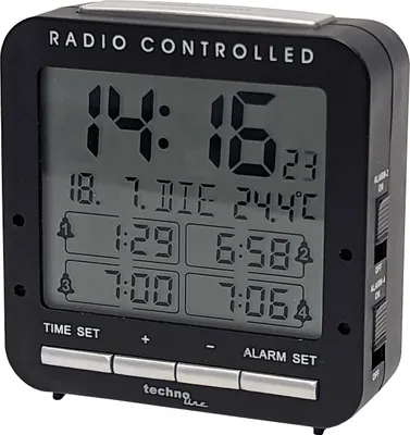 Digitaler Funkwecker mit 4 Alarmzeiten, Temperatur, schwarz