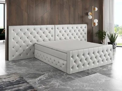 Produktbild von Boxspringbett SVEN 120 x 200 mit 2 Bettkästen, Bonell-Matratze und Topper. Farbe: Weiß