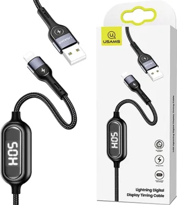 Produktbild von USAMS Lightning-Kabel 1,2 m, Schnelllade-LED, Schwarz