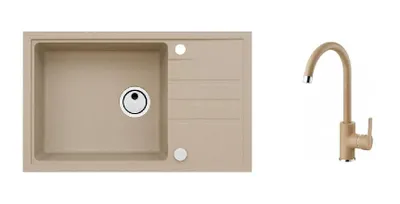 Obrázok produktu pre Granitový drez s batériou ALVEUS Intermezzo 130 Beige 55 780x480 mm + batéria Tonia SETA025