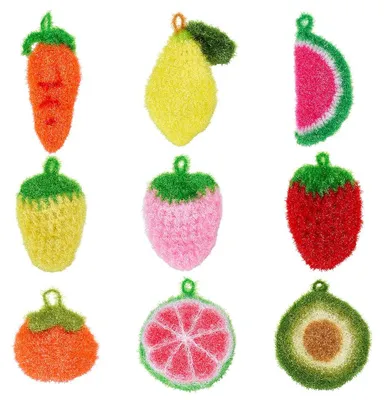 9er Set Spülschwämme Obst-Gemüse-Form, nicht kratzend, wiederverwendbar