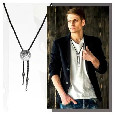 Produktbild von Bolo Krawatte Halloween Lederkrawatte: Western Cowboy Cowgirl Vintage Blumen Handgefertigt Krawatte Halskette Lariat Halskette Schwarz Leder Rodeo Anhänger für Herren Damen