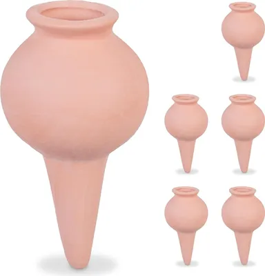 Produktbild von Relaxdays Tonkegel 6er Set, Wasserspender für Zimmerpflanzen & Balkonkästen, automatisches Gießen, Gießkegel, terrakotta