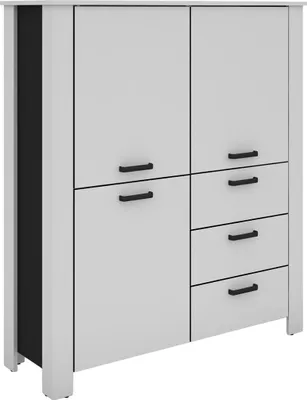 Produktbild von byLIVING Higboard FARO / Weiß, Absetzung in schwarz / Stollenoptik / 3 Türen und 3 Schubkästen / verstellbare Einlegeböden / viel Stauraum / Sideboard / Kommode / Maße: B 160, H 84, T 40 cm
