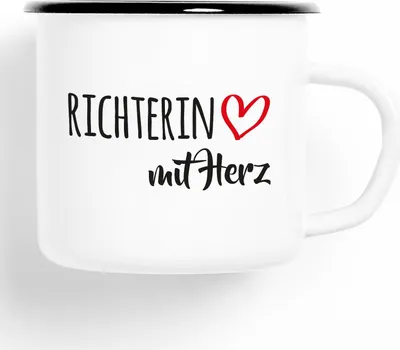 Produktbild von Huuraa Emaille Tasse Richterin Geschenk Kaffeebecher Vintage 300ml Richterin Präsent