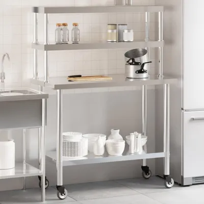 Obrázok produktu pre vidaXL Kuchynská pracovná doska s hornou policou 110x55x150 cm nerezová oceľ