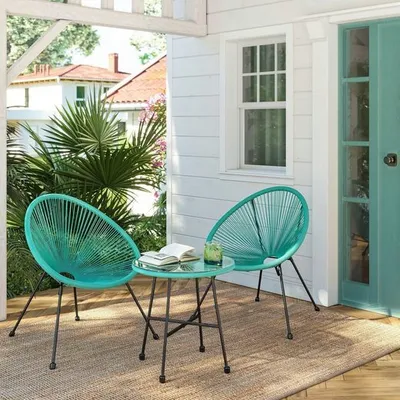 Produktbild von SONGMICS (3 St) Balkonmöbel, Gartenmöbel-Set, 1 Tisch, 2 Stühle, Tischoberfläche aus Glas, Türkisblau