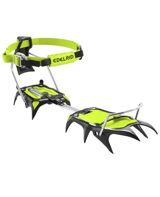 Steigeisen "Shark Auto II" von Edelrid in leuchtendem Grün und Schwarz; mit verstellbarem Riemen.