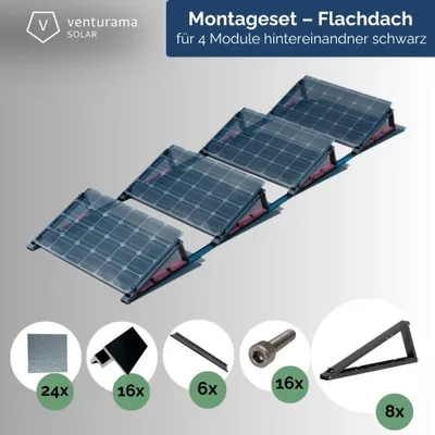 Produktbild von FlatFlex – Flachdach-Aufständerung Set Black Line für 4 PV-Module hintereinander