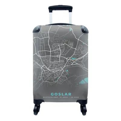 Produktbild von MuchoWow® Koffer Handgepäck Trolley Rollkoffer Kleine Reisekoffer mit 4 Rollen - Blau - Deutschland - Karte - Stadtplan - Goslar - Cabin Size < 55x40x23 cm & 55x40x20 cm - Fotokoffer - Kabinenkoffer - Boardgepäck - Reise-Box - Reisekoffer - Reisegepäck - Koffer mit Bild - Trolley für Kinder